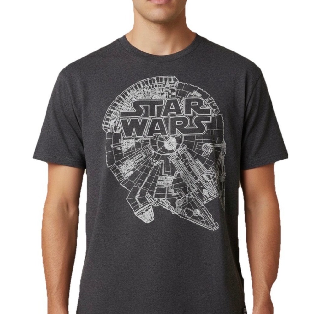 Star Wars T-Shirt Men Large Gray Millennium Falcon‎ Graphic Fifth Sun Tee